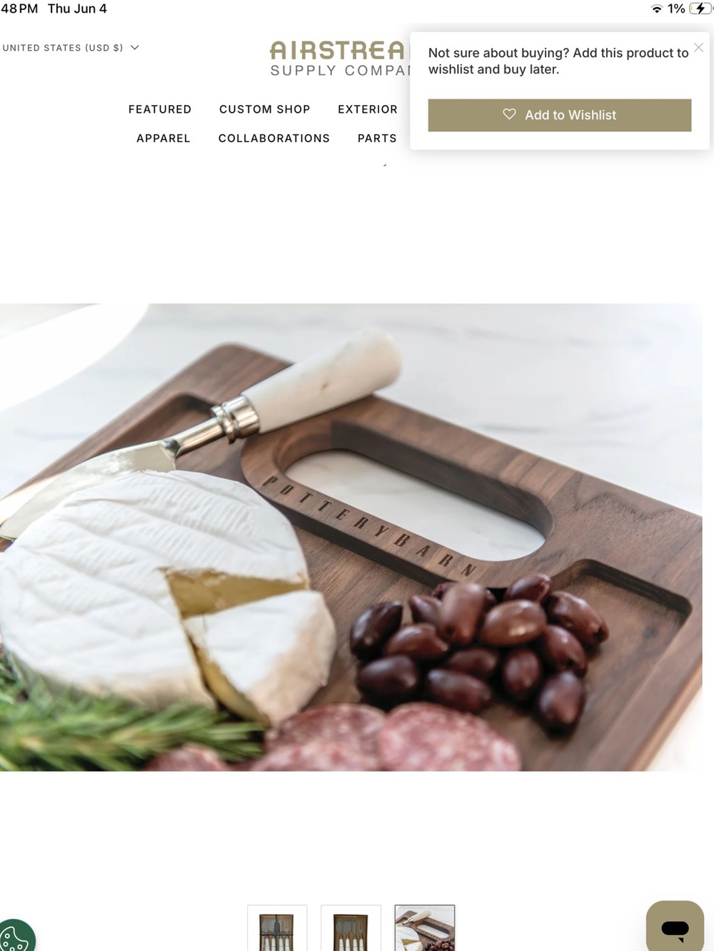 Pottery Barn White Marble-Handle 4-Piece Cheese Knife Set NWT -Airstream set.